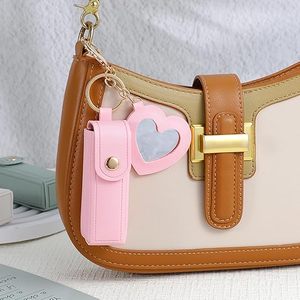 Custom Logo Lipstick Sleeve Pouch Elastic Lip Balm Organizer Holder PU Leather Potable Lipstick Holder <b>Key</b> <b>Chain</b> with Mirror - Product Image 5