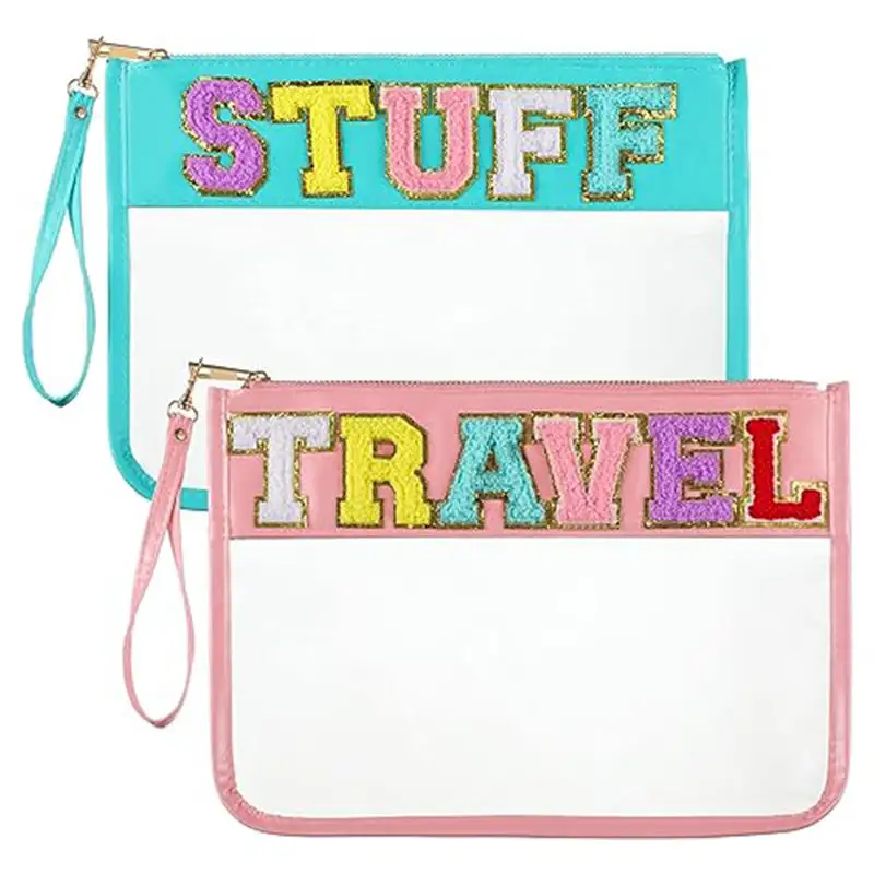 Personalized Logo Transparent Letter Patches Makeup Bag Clear Purse Zipper Pouches Pvc Cosmetic Bag for Travel Toiletry Bags