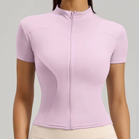 Veste de yoga et de course à manches courtes pour femme avec col montant, fermeture éclair intégrale, séchage rapide, anti-déchirure et design ajusté