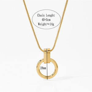 공장 도매 CE 인증 스테인리스 스틸 투톤 기하학적 링 펜던트 목걸이 - Product Image 6