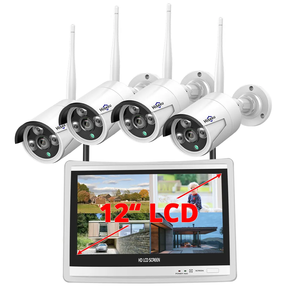 3MP Wifi IP Camera with 12 Inch Screen Nvr CCTV Camera System Outdoor Mobile Detection Video Surveillance Kit