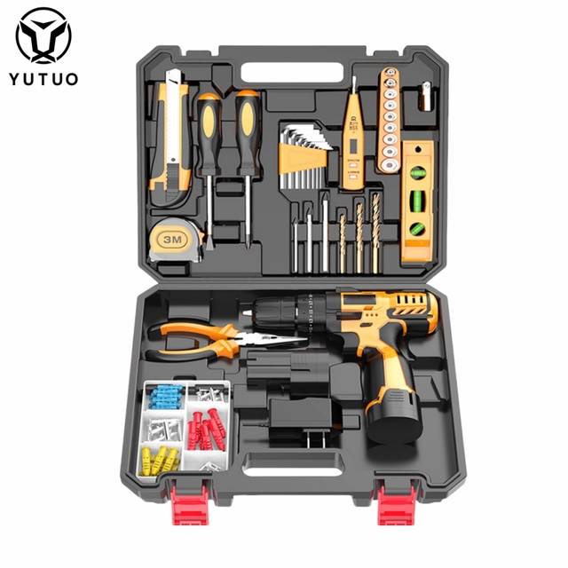 YUTUO 12v Li Ion Battery Dc Power Cordless Hand Drill Rock Drilling Machine Tool Box Electric Motor Set