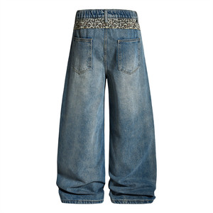 Pantalon en jean droit ample taille mi-haute en coton brodé pour homme, style vintage rétro streetwear hiver hip-hop délavé - Product Image 3