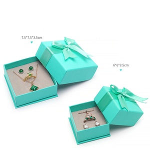 Custom Logo Cardboard Jewelry Box with Lovely Bow Simple <b>Earrings</b> and Necklace <b>Gift</b> <b>Boxes</b> in Rectangle and Square Shape - Product Image 4
