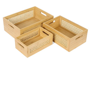 Juego de 3 Cestas de Almacenamiento de Bambú con Asas, Organizador Rectangular de Escritorio para Uso en el Hogar y la Oficina, Capacidad de 12L - Product Image 3