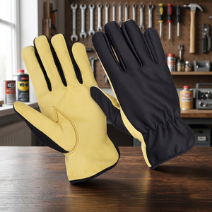 Gants d'assemblage en cuir JNA GROUP 11 oz sans silicone jaune noir entièrement lisses antidérapants résistants à l'abrasion usage général - Product Image 4