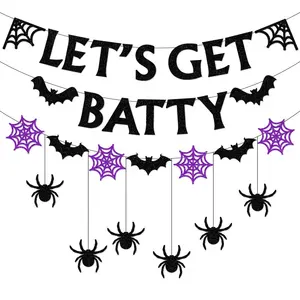 Mới đến trang trí Halloween ngoài trời đáng sợ hãy để có được biểu ngữ batty nhện đen treo vòng hoa Halloween Nguồn cung cấp bên