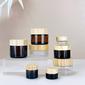 30 g Frosted Glass <b>Jar</b> With Wooden Lid Cosmetic Container 1 oz <b>Empty</b> Glass <b>Jars</b> 30 ml Glass <b>Jar</b> With Bamboo Lid for Face Cream - Product Image 2