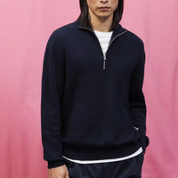 Pull à col montant bleu marine pour homme, en mélange de laine, style minimaliste