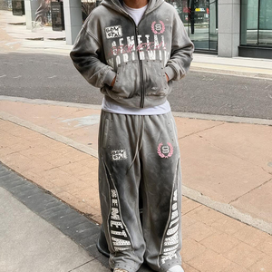 Baggy de coton personnalisé pantalons de survêtement à jambe droite et Streetwear Boxy sweat à capuche survêtements unisexe de luxe ensemble de survêtement blanc pour hommes - Product Image 2