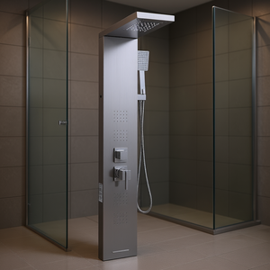 Système de douche mural 5 fonctions avec pommeau de douche effet pluie en acier inoxydable brossé pour salle de bain - Product Image 2