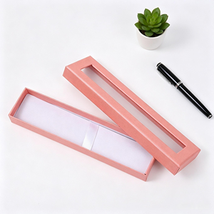 En stock : Boîte d'emballage haut et bas avec fenêtre en papier pour stylo de nettoyage de vitres, insert en ruban pour écriture et cadeaux, plusieurs couleurs disponibles - Product Image 1
