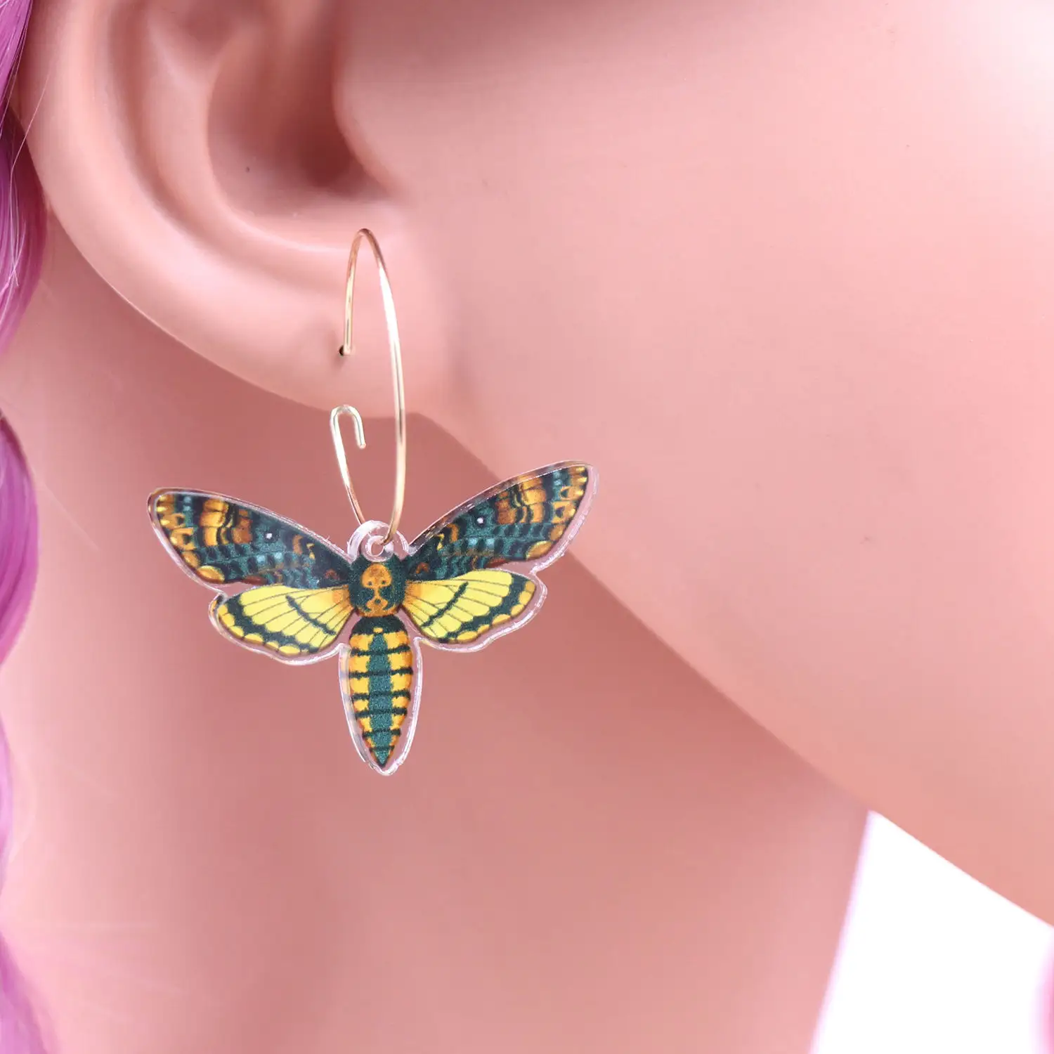 Syasibo jewelry ERS789ER1716 1pair New product CN Hoop butterfly double faces printing TRENDY Acrylic earrings Jewelry for women