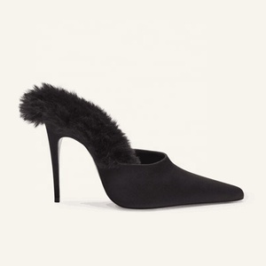 Sandales pour femmes, grandes tailles 45, styles personnalisés, à talons aiguilles fins et hauts, pour soirée, coupe large, mules à fourrure moelleuse - Product Image 3