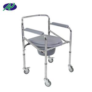 Chaise de toilette pliante réglable en hauteur avec roulettes pour personnes âgées, utilisation à domicile, chaise de toilette portable, chaise de douche pliante - Product Image 1