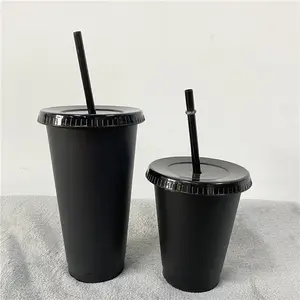 Yaz 16oz 24oz 5 Set düz renk buz soğuk kullanımlık mat plastik kupa kapaklı ve payet için özelleştirilmiş hediyeler