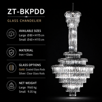 Lustre en cristal de luxe à LED de grande taille, design vintage, style luxueux, argenté et doré, verre plaqué, pour mariage