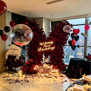 Sfondo per Festa di Compleanno con Farfalle, Composizioni Floreali Artificiali, Design Personalizzato per Eventi - Product Image 1