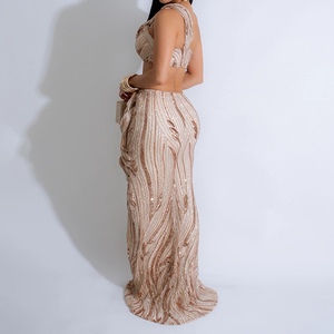 Women's <b>Sequins</b> Sleeveless One Shoulder Short <b>Top</b> Sexy Wrap Hip Half Body Skirt Sexy 2 Piece Set Fashion - Product Image 5