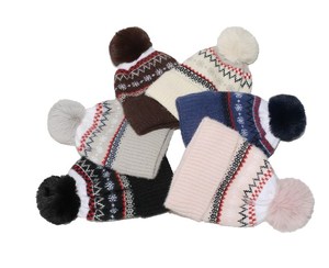 Automne/Hiver Bohème Géométrique Losange Tricoté Chapeau Doublure Intérieure et Épaisse <span class=keywords><strong>Synthétique</strong></span> Sable <span class=keywords><strong>Fourrure</strong></span> Large Bords avec <span class=keywords><strong>Pompon</strong></span> Bonnets - Product Image 1