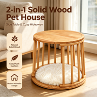 Table d'appoint moderne en bois massif pour chat, lit pour animaux de compagnie rectangulaire 2-en-1 avec coussin lavable pour petits chiens et chats d'intérieur