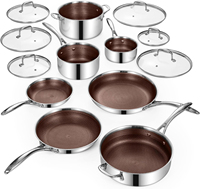 Ensemble de casseroles antiadhésives en acier inoxydable triple couche, 13 pièces, couvercles en verre, compatible induction et gaz, passe au lave-vaisselle et au four