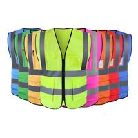 سترة سلامة مع جيب من Hi Vis, عالية الوضوح شعار خاص 160g 120g البناء عاكس المرور الطريق العمل سترة سلامة سترة مع جيب