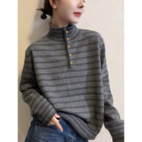 Pull décontracté pour femme en cachemire rayé, col roulé, demi-boutonné, personnalisé, style mode hiver