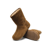 Bottines en daim pour femmes, doublées de cuir véritable, semelle extérieure plate en caoutchouc