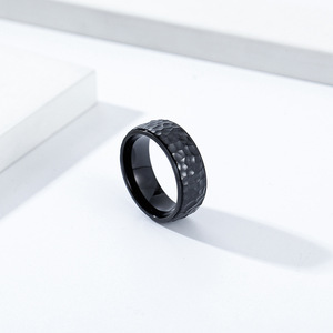Unisex <b>Titanium</b> Steel <b>Ring</b> Hammered Texture Moon Pit Design Steel Gold <b>Black</b> Antique Silver Color Jewelry Gift - Product Image 2