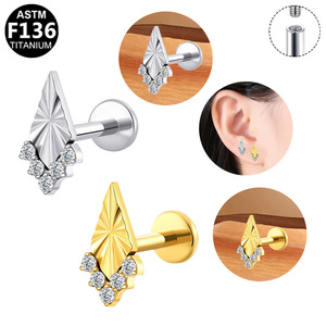 Boucles d'oreilles clous en alliage de titane avec zircone sertie à griffes pour usage quotidien, bijoux de piercing unisexe G23 0,9 mm - Product Image 3