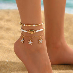 हॉट बिक्री मल्टीलेयर क्रिस्टल बेड्स गर्मियों समुद्र तट टखने के गहने फैशन स्टारफिश खोल महिलाओं के लिए आकर्षण - Product Image 3