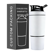 Bouteille mélangeuse de smoothies protéinés en acier inoxydable avec boule, sans BPA, anti-fuite, shaker portable pour substitut de repas, voyage, bureau