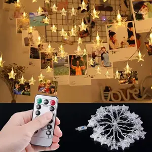 20 LED Lampu Senar Foto Remote Bertenaga USB Lampu Klip Foto Peri Kelap-kelip Lampu Bintang, Ideal Menggantung Foto Kartu Karya Seni