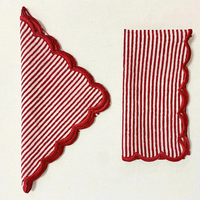 Serviettes en lin faites à la main à motif carreaux canne à sucre Joyeux Noël, bord festonné brodé, fournitures festives fantaisistes pour la maison