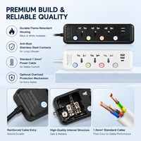 Stop Kontak Tiga Lubang Universal dengan Ekstensi Kabel, Dua Port Pengisian Daya USB, Panjang Kabel Dapat Disesuaikan, Pengontrol Daya untuk Rumah/Kotej