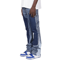 Pantalon de travail en jean tissé respirant pour homme, style hip-hop, taille mi-haute, extensible, avec patchs et coupe évasée, service ODM/OEM personnalisé