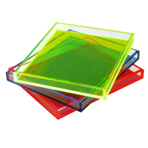 Wholesale Rectangle Clear Tray Acrylic Serving Trays with Colored Bottom