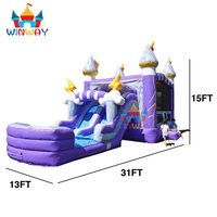 Maison de rebond gonflable à thème de château violet avec toboggan château sautant gonflable Combo pour enfants location de fête intérieure en plein air