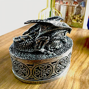 XinZhiRun шкатулка для украшений серебряного дракона-средневековый Фэнтезийный сундук с сокровищами с крышкой, Статуя Дракона, коллекционная декоративная подарочная коробка - Product Image 4