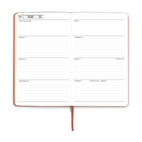 Agenda personnalisé 2026 en tissu/PP avec reliure spirale, vue hebdomadaire/mensuelle, boucle pour stylo, poche arrière, 32 pages de notes