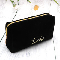 Sac de maquillage pliable en nylon avec fermeture éclair, personnalisable avec logo, en velours, pour femme, grand, petit, doré, idéal pour les voyages et comme cadeau