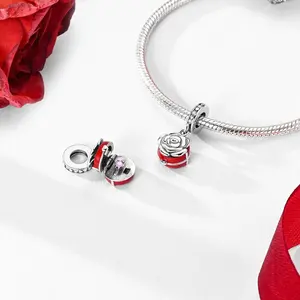 MULA 925 argento Sterling Charm Bead amanti del cuore <span class=keywords><strong>san</strong></span> <span class=keywords><strong>valentino</strong></span> ciondolo zircone Fit Charm bracciale per donna gioielli regalo - Product Image 3