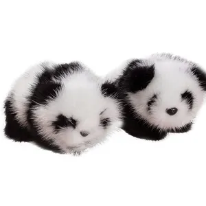 Atacado caixa de panda keychain-Chaveiro de pom de pelo de raposa, chaveiro barato de panda com olhos grandes