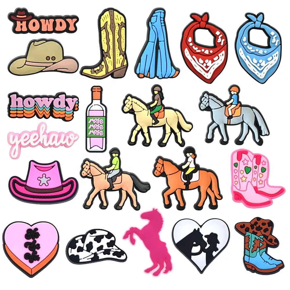 Toptan yumuşak PVC bilezik ayakkabı Charms için Clog ayakkabı süslemeleri Charms pembe serin kızlar Cowgirl ayakkabı Charms