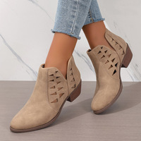 Bottes d'été pour femmes à talon moyen épaissi, bout rond, ajourées, respirantes, rehaussantes, polyvalentes, à enfiler