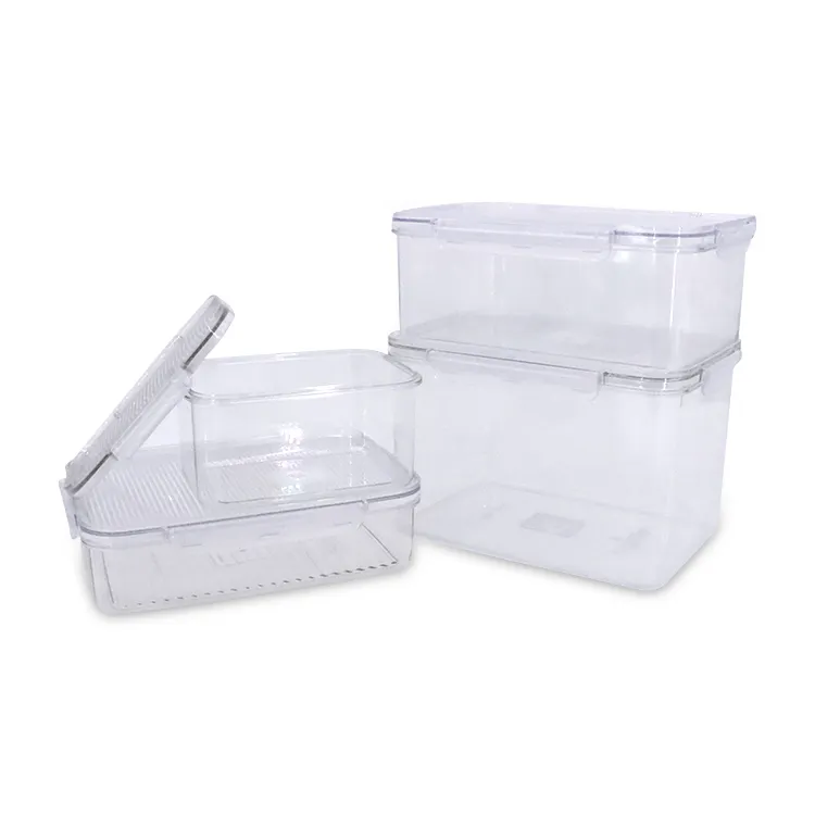 4 Pcs Plastic Pantry Storage Airtight Food Fridge Organizer Container Set For Meat Veggie Fruit