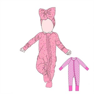 Bộ liền thân sơ sinh 100% sợi tre, họa tiết chấm bi toàn thân, khóa kéo YKK, thiết kế tùy chỉnh - Product Image 1
