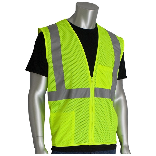 ANSI Class 2 High Visibility Mesh Safety Vest Lightweight Breathable Construction Reflective Vest with Zipper and 2 Pocket
