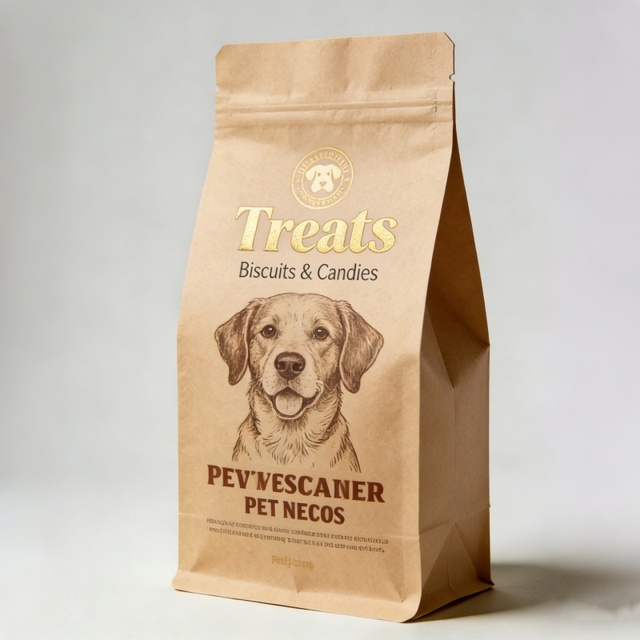 Custom Printed Biodegradable Kraft Paper Eco Friendly Compostable Stand Pouch PLA Ziplock Pet Food Bag Treat Snack Packaging Bag
